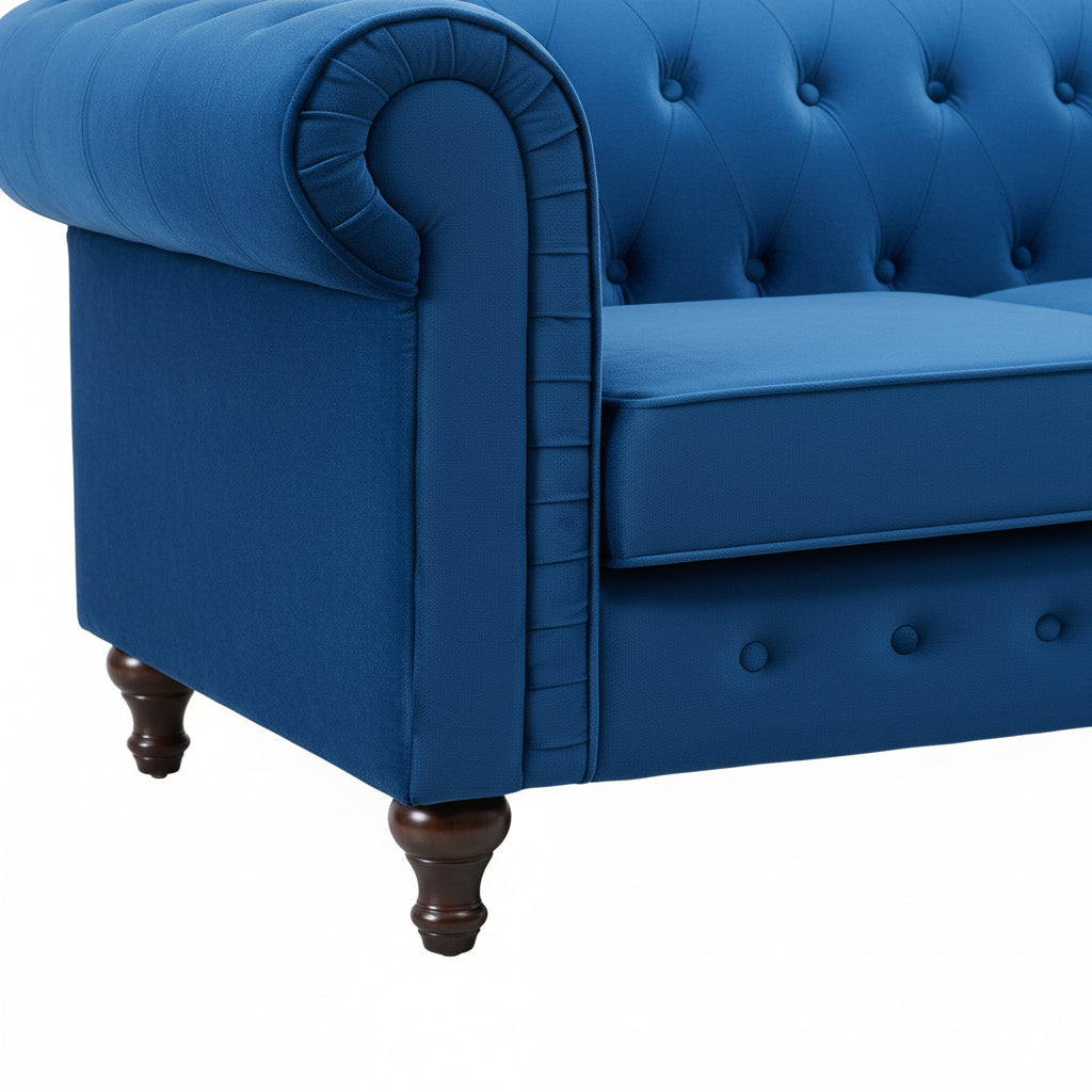Blue Velvet Upholstered 2 Seater Chesterfield Sofa