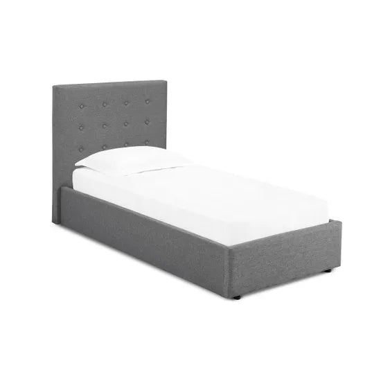 Grey Button Tufted Single Ottoman Bed