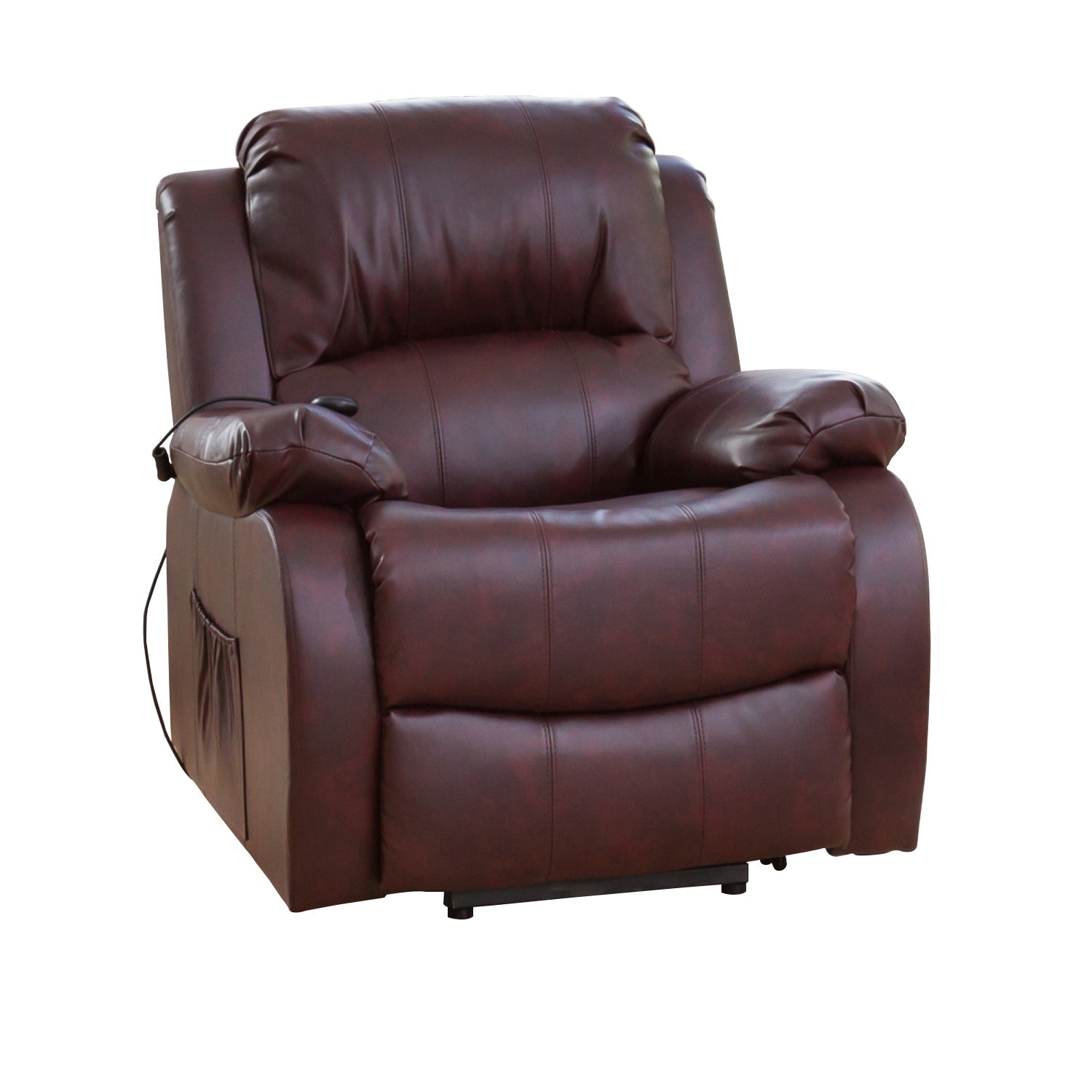 Rise Assist© Dual Motor Leather Heat & Massage Lift-Assist Electric Recliner Chair in Burgundy Leather