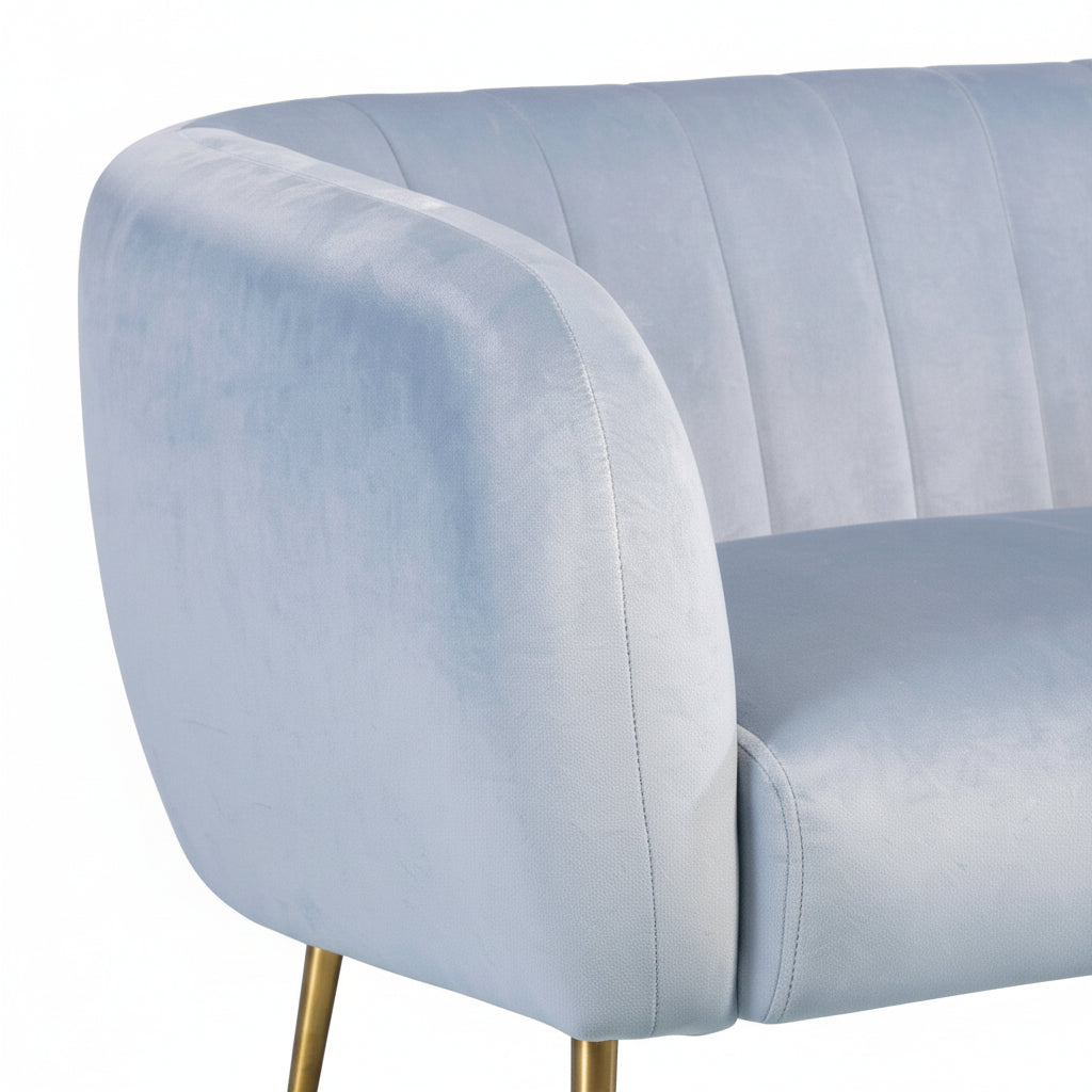 Baby Blue Velvet 2 Seater Sofa with Gold Legs
