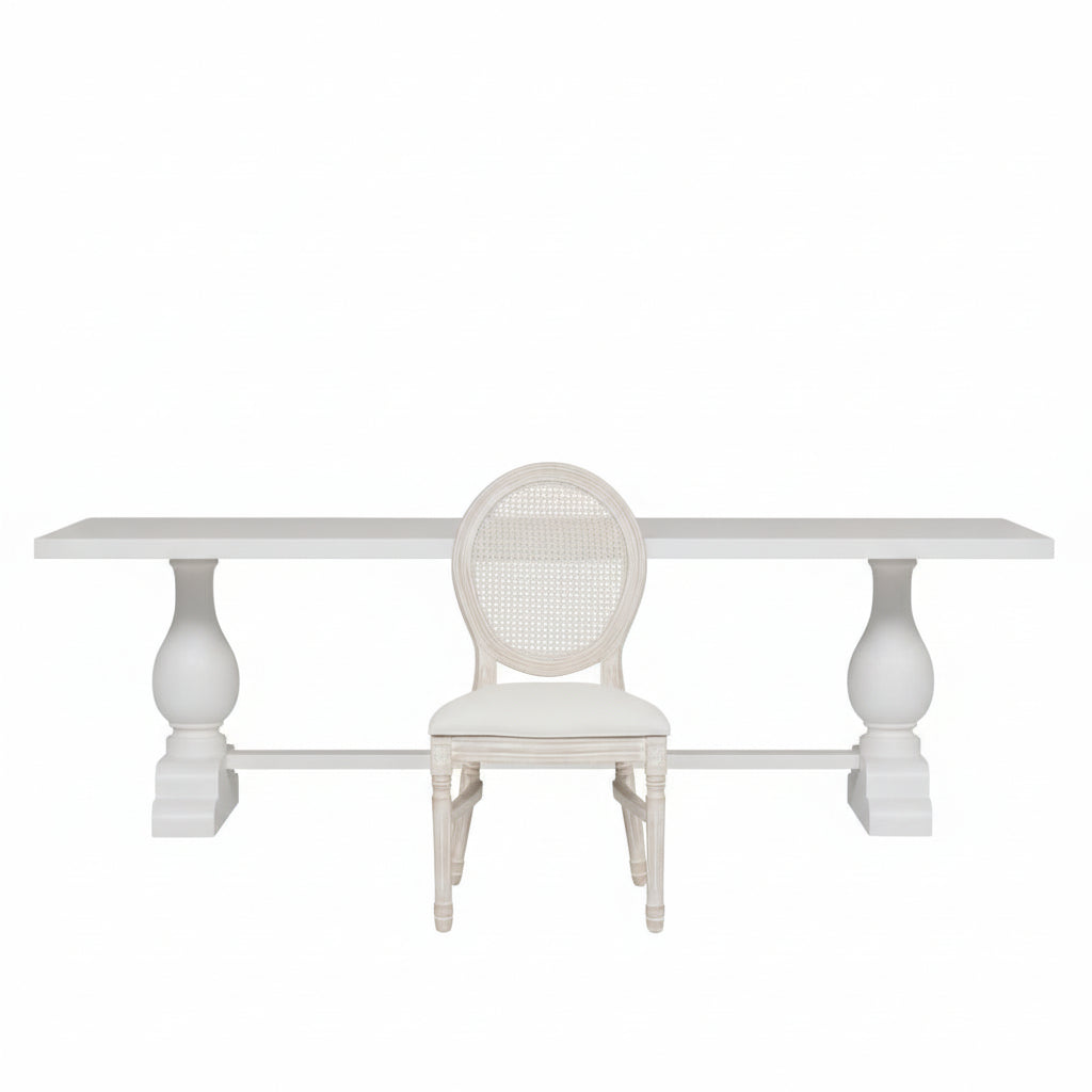 Blanche Wood Rustic Washed Rectangular Dining Table 210cm With 6 Louis Chairs