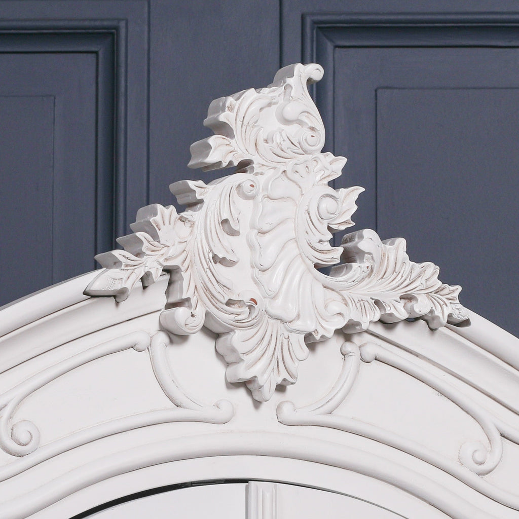 French Style White Carved Double Full Mirrored Armoire