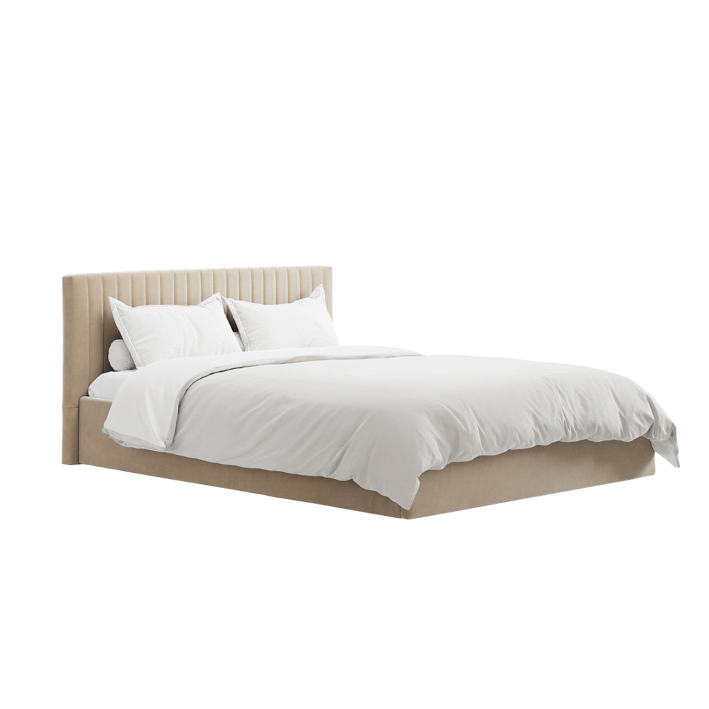 Beige Double Ottoman Bed