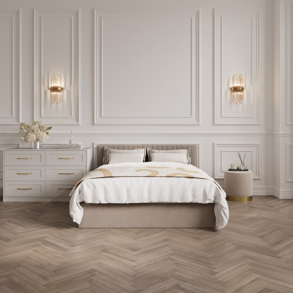Beige Kingsize Ottoman Bed