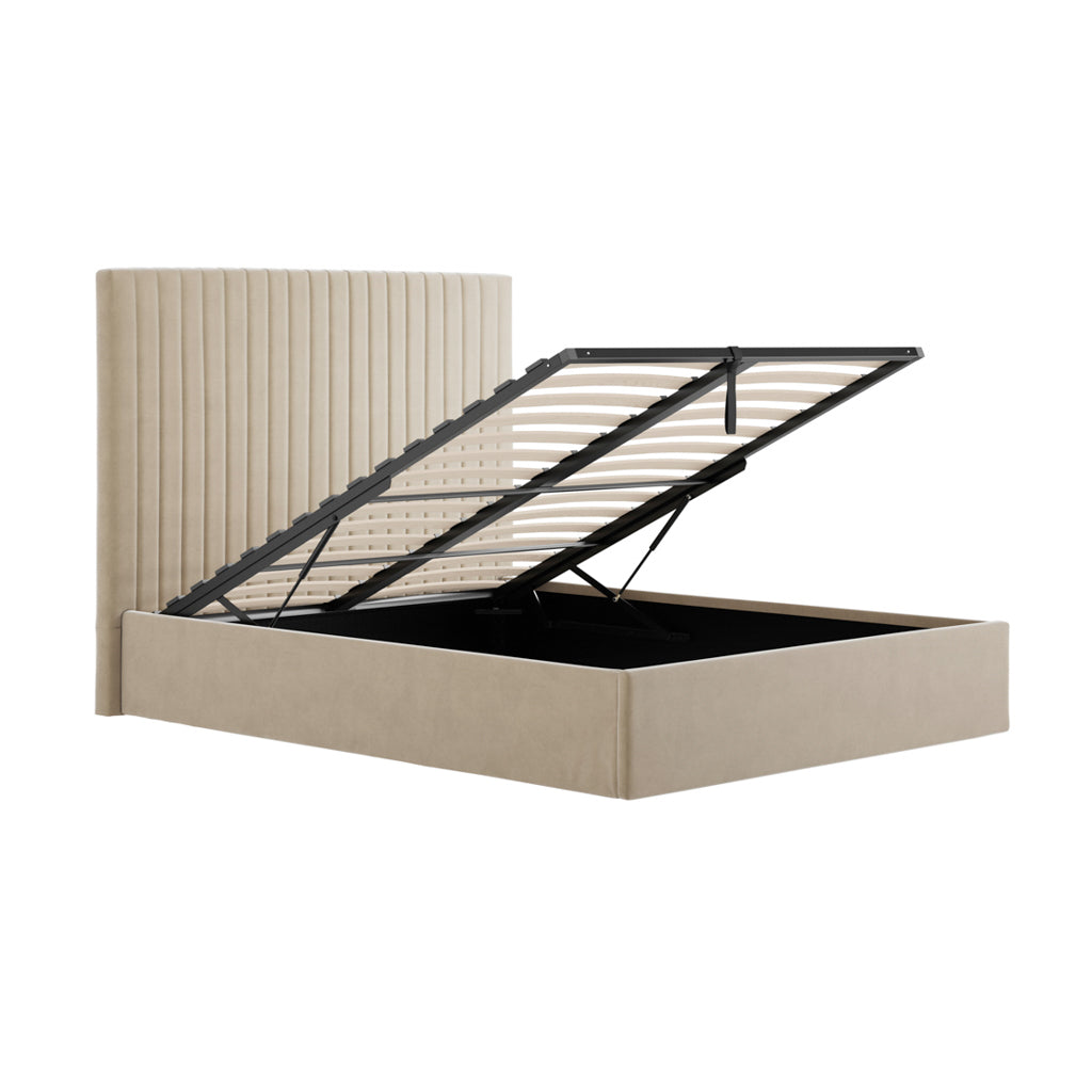 Beige Tall Kingsize Ottoman Bed