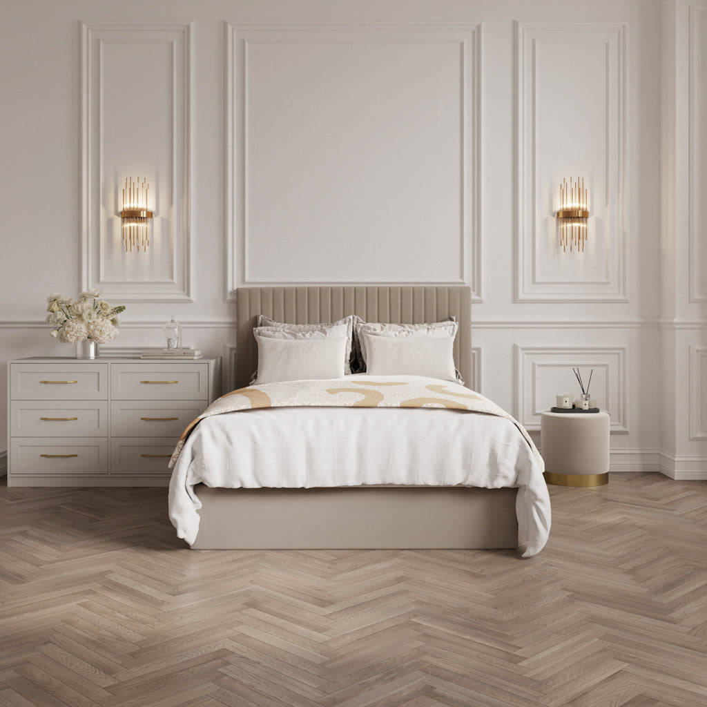 Beige Tall Kingsize Ottoman Bed