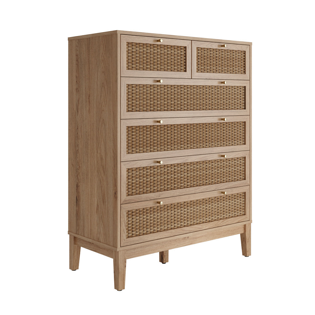 Oak & Rattan Accent Bedroom Furniture Set