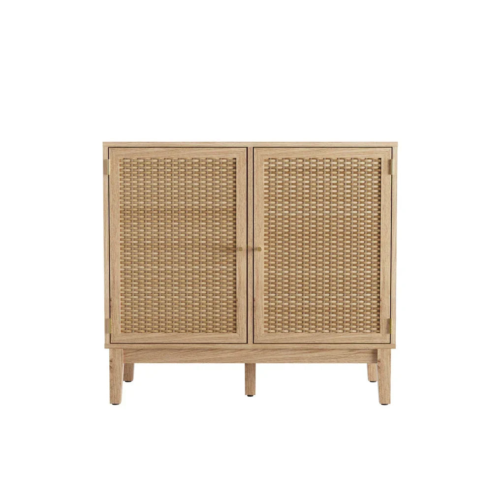 Oak & Rattan Living Room Furniture Set
