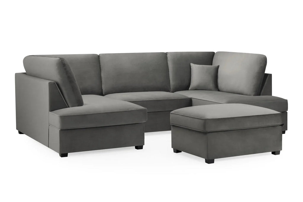 Carnaby Cinema U-Shape Sofa In Plush Velvet Grey