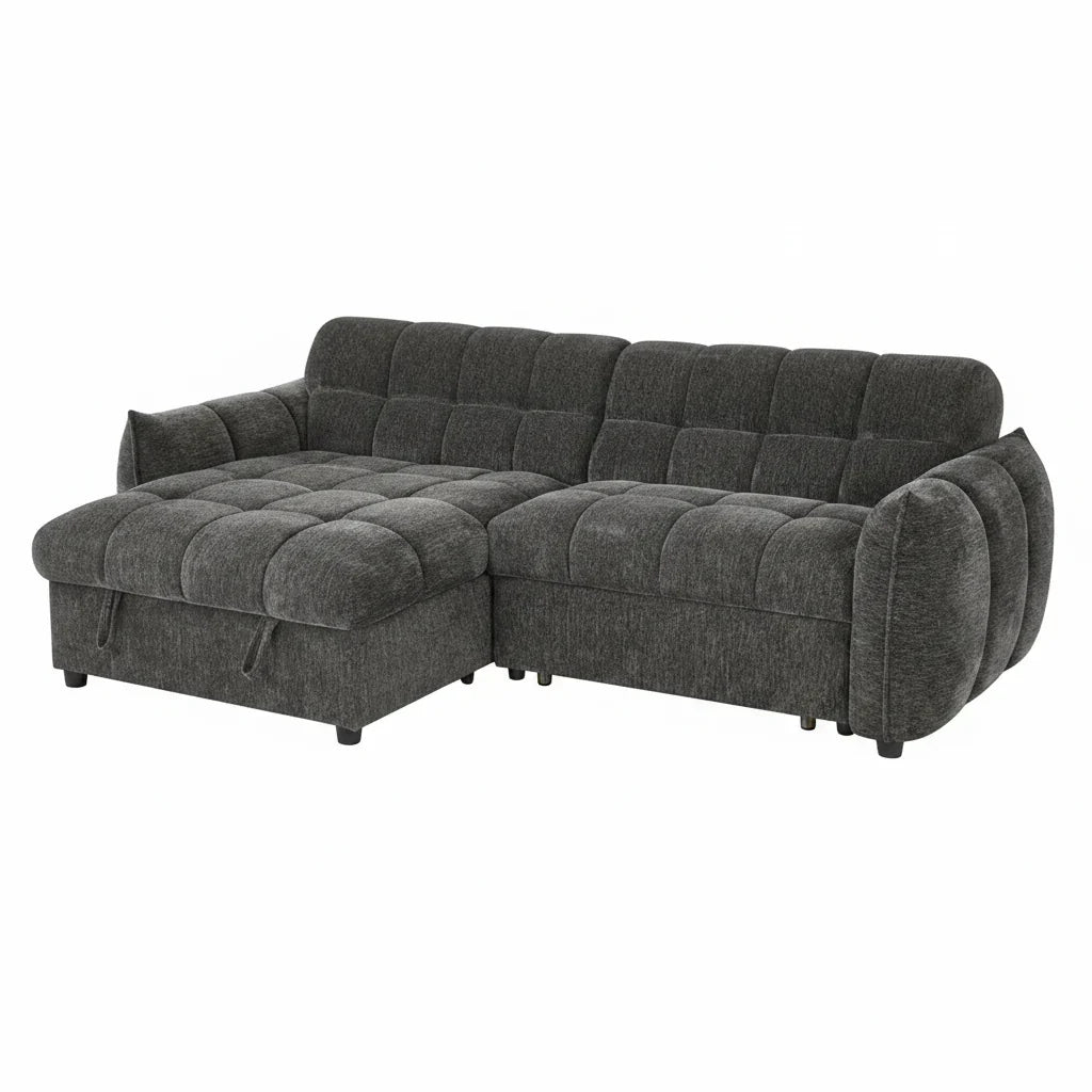 Florida Sofabed Grey Universal Corner
Discover modern sophistication with the Florida Universal Corner. Featuring a striking quilted design, this versatile sofa seamlessly transforms into a spacious bed for overnight guests. Complete with a convenient storage compartment beneath the chaise, it offers the perfect blend of elegant style and everyday practicality.