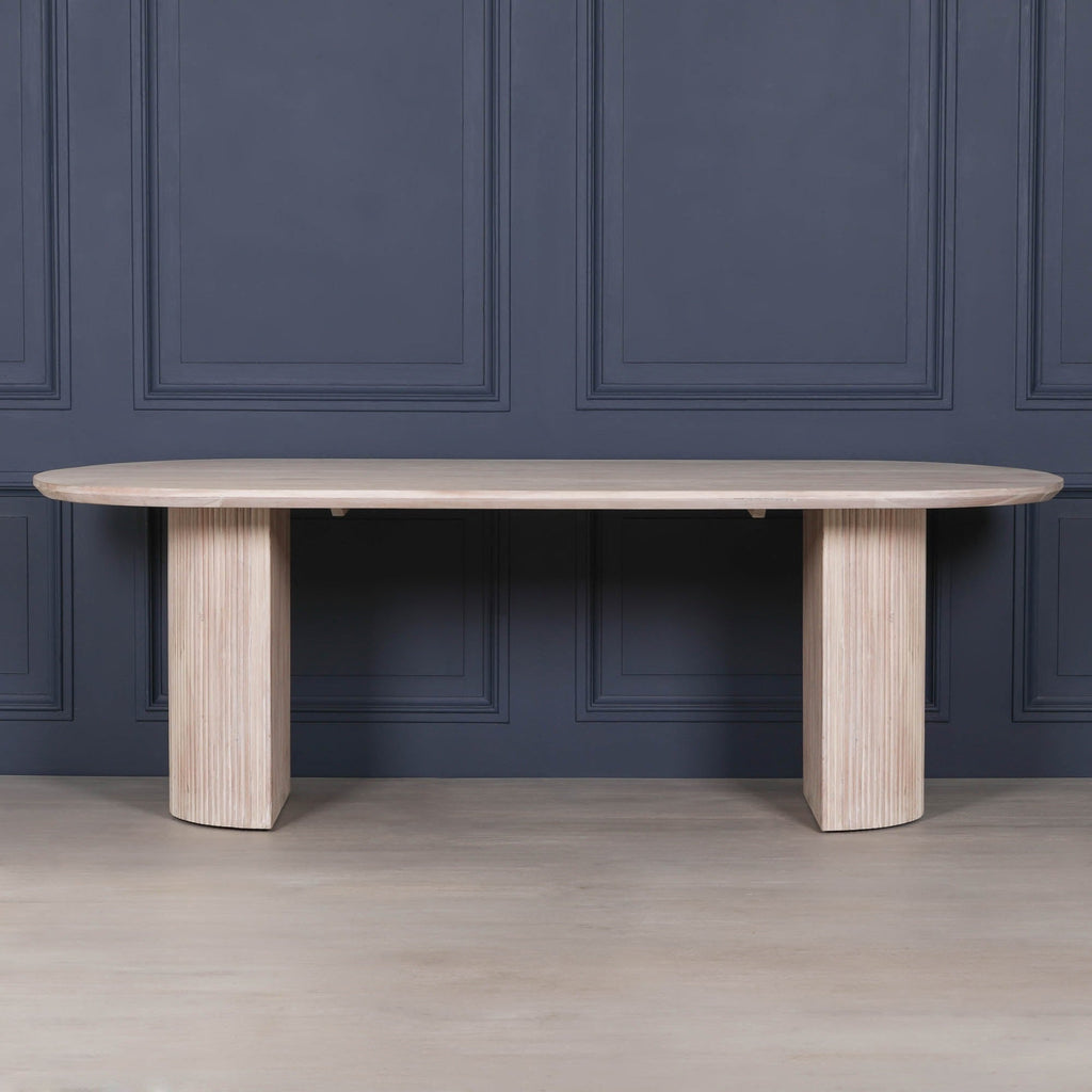 Blanche Acacia Fluted Oval Dining Table With 6 Louis Chairs