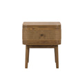 Wooden nightstand with wicker texture on a white background