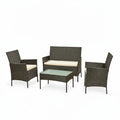 Harry Christian Home Black & Cream 4 Piece Rattan Garden Furniture Set