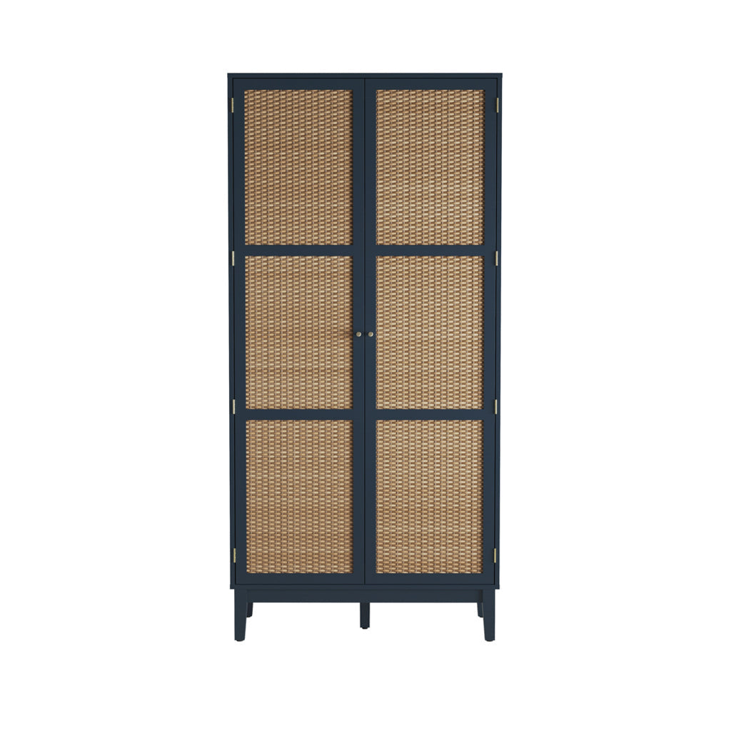 Harry Christian Home Blue & Rattan Double Wardrobe