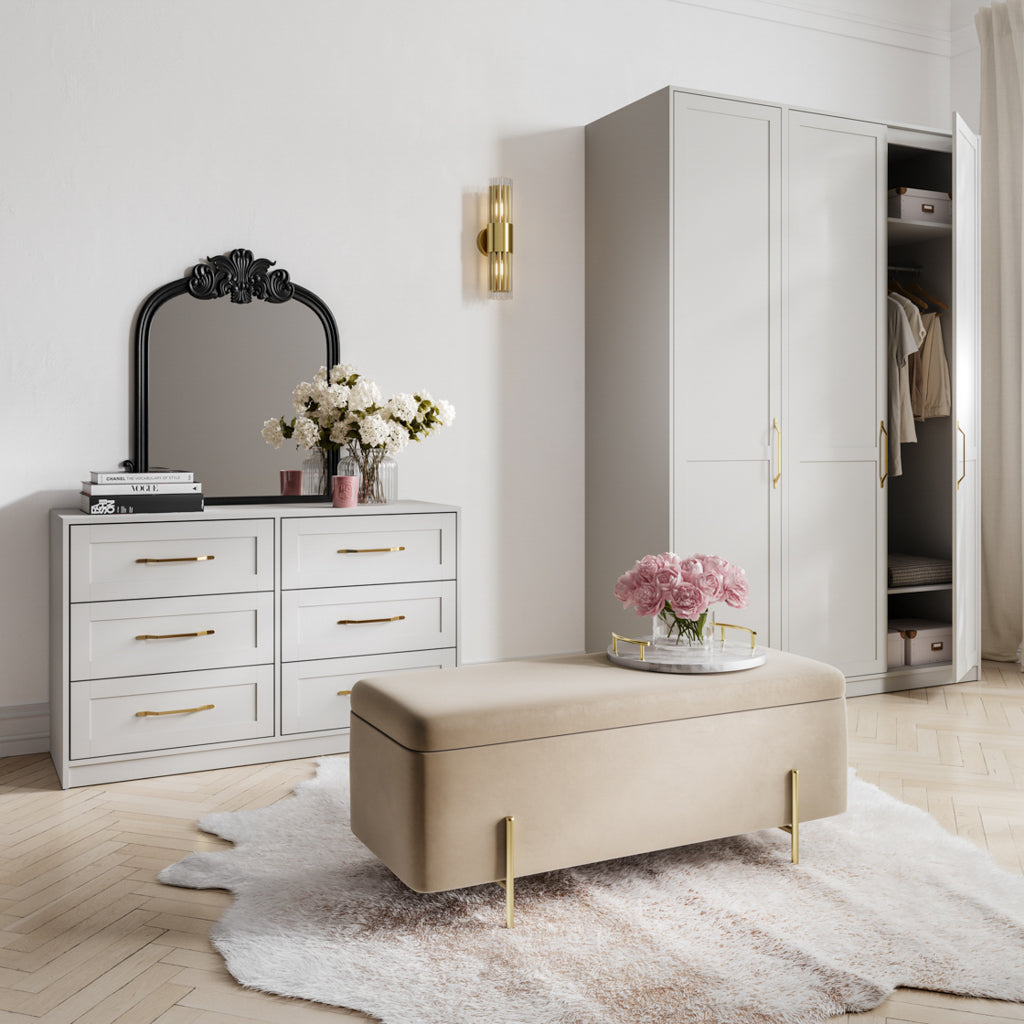 Harry Christian Home Elegance White & Golden Handled Double Wardrobe Lifestyle Shot