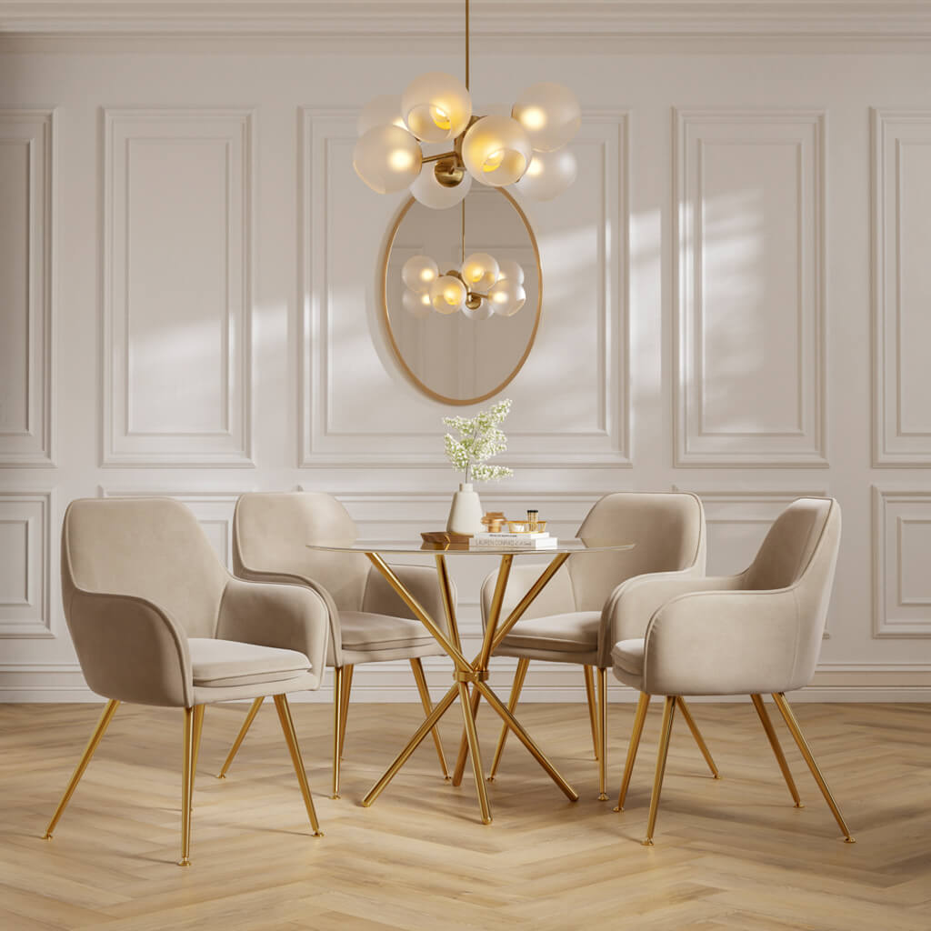 Harry Christian Home Gold Dining Set With 4 Chairs