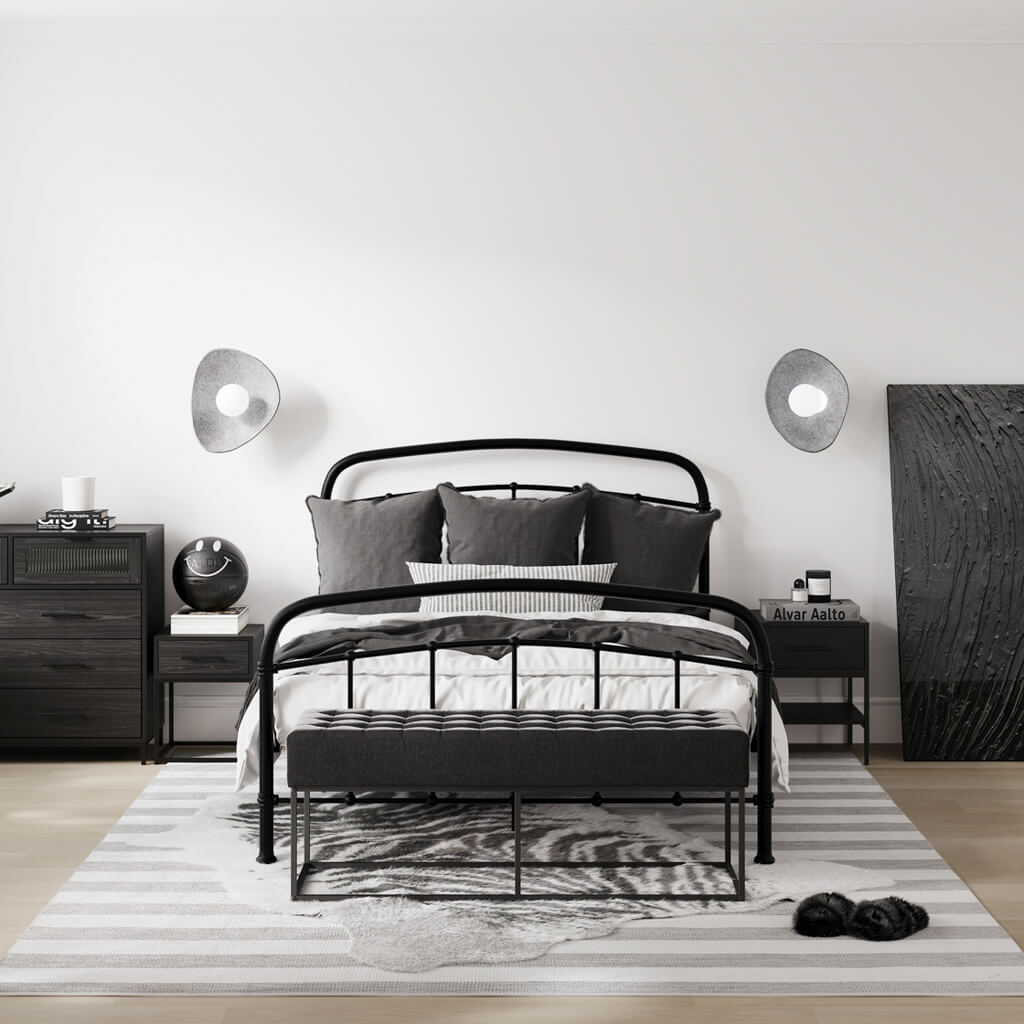 Harry Christian Home Industrial Double Bed Frame In Black