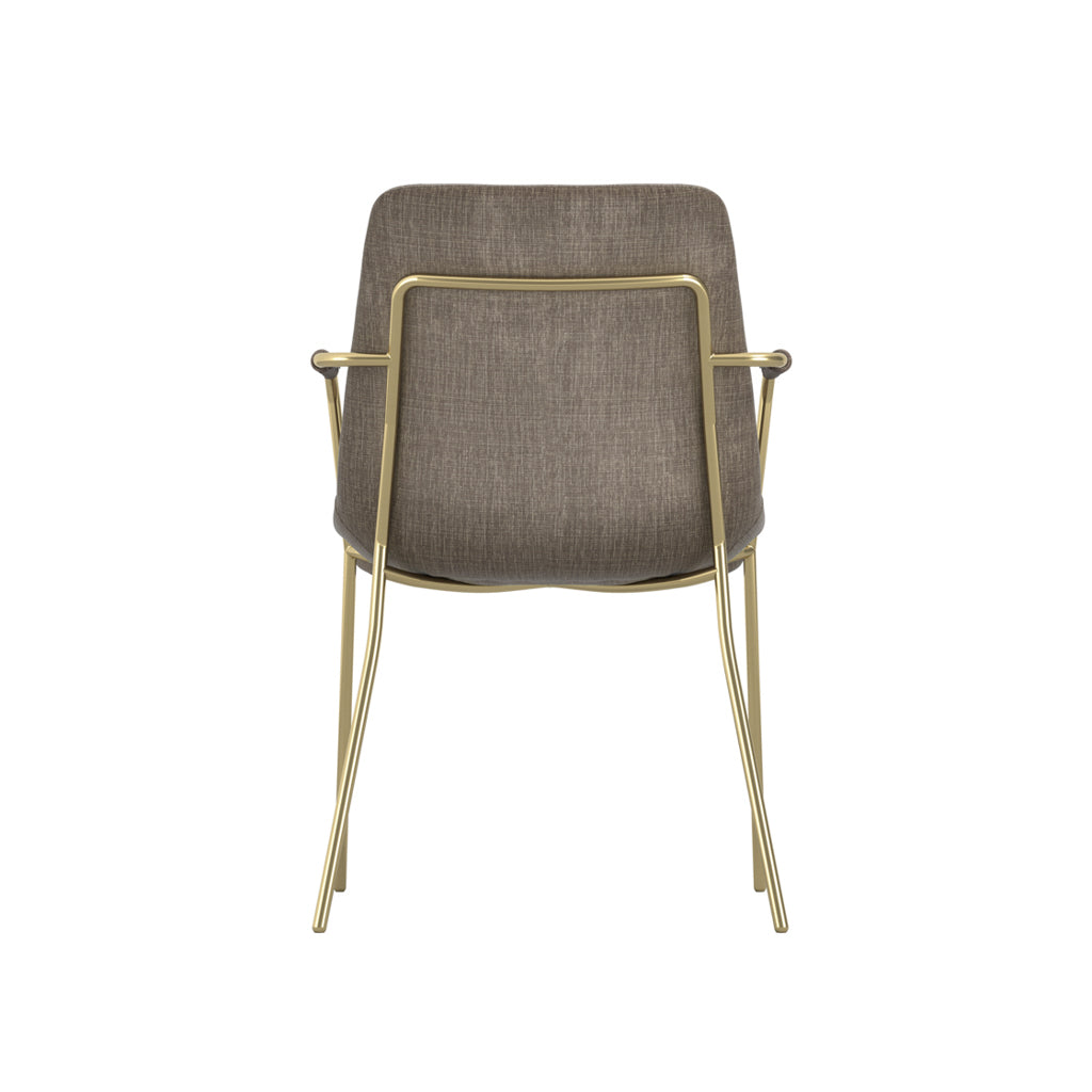 Harry Christian Home Pair Of Monroe Armed Taupe Dining Chairs With Gold legs Upholstery Rear View