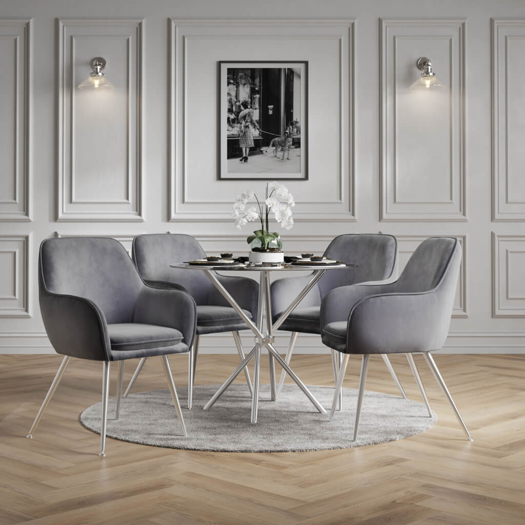 Harry Christian Home Silver Dining Set With 4 Chairs
