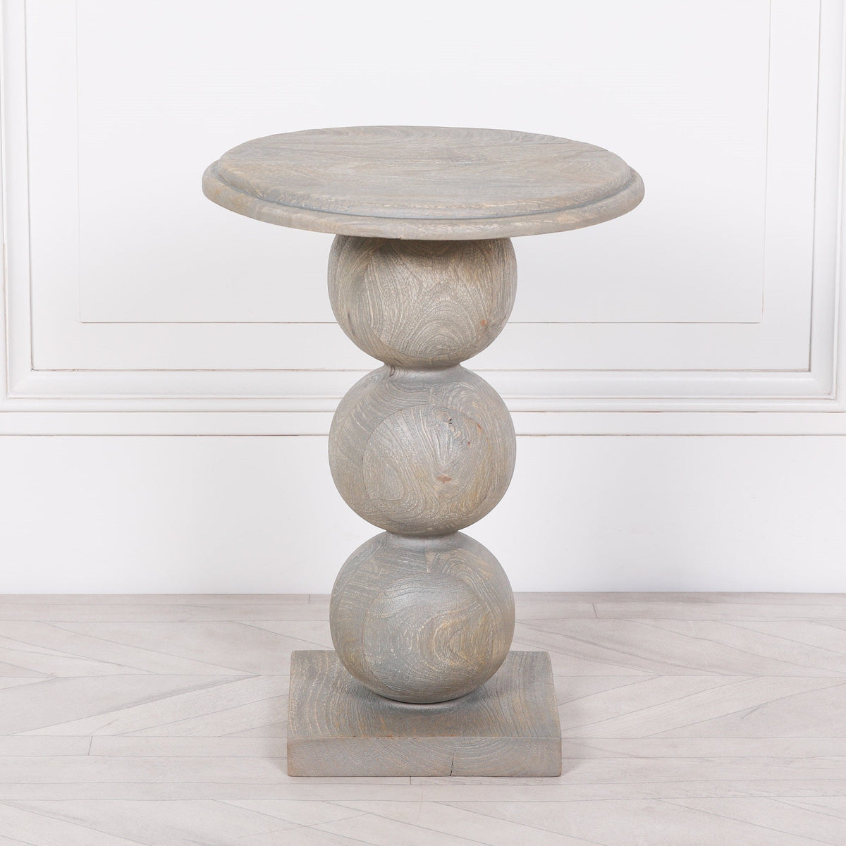 Rustic Wooden Stacked Ball Side Occasional Table