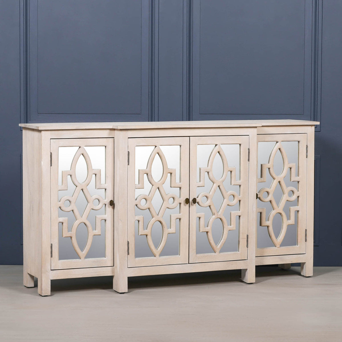 Wooden 4 Door Mirrored Breakfront Sideboard
