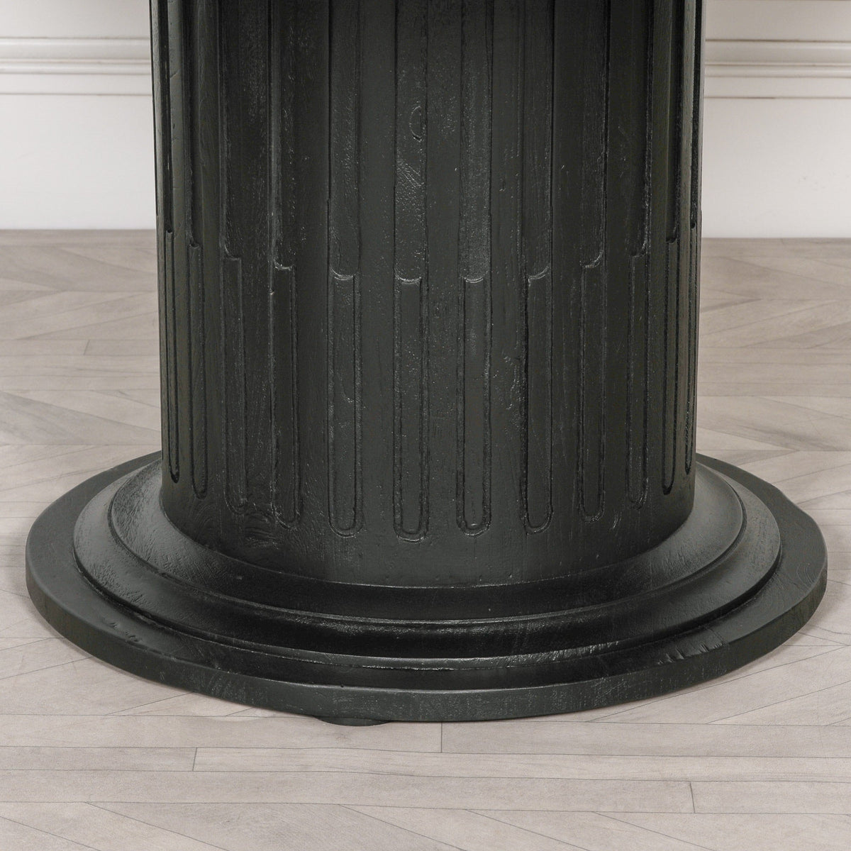 Black Wooden Round Column Dining Table With 4 Chairs