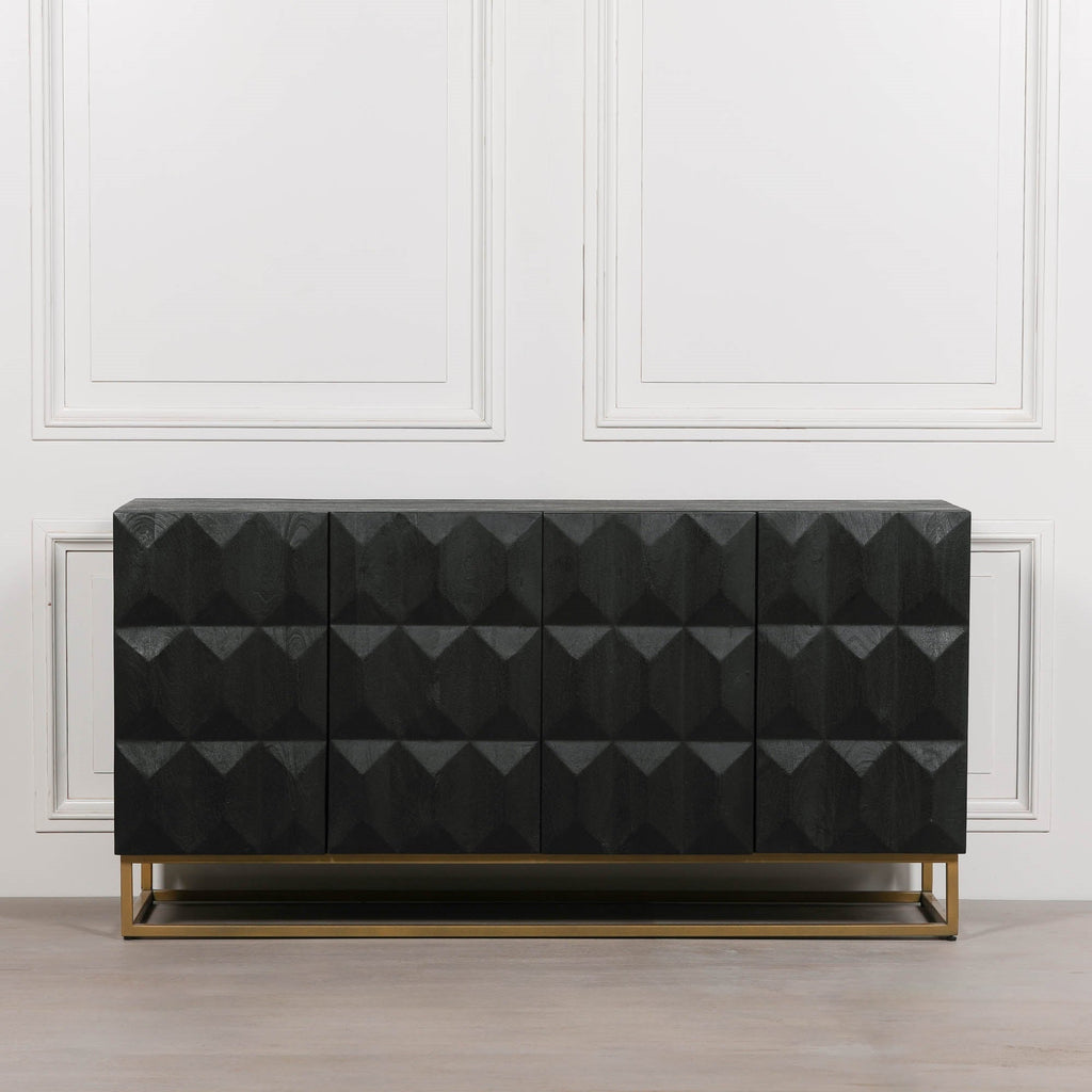 Black Wooden Diamond Pattern Sideboard