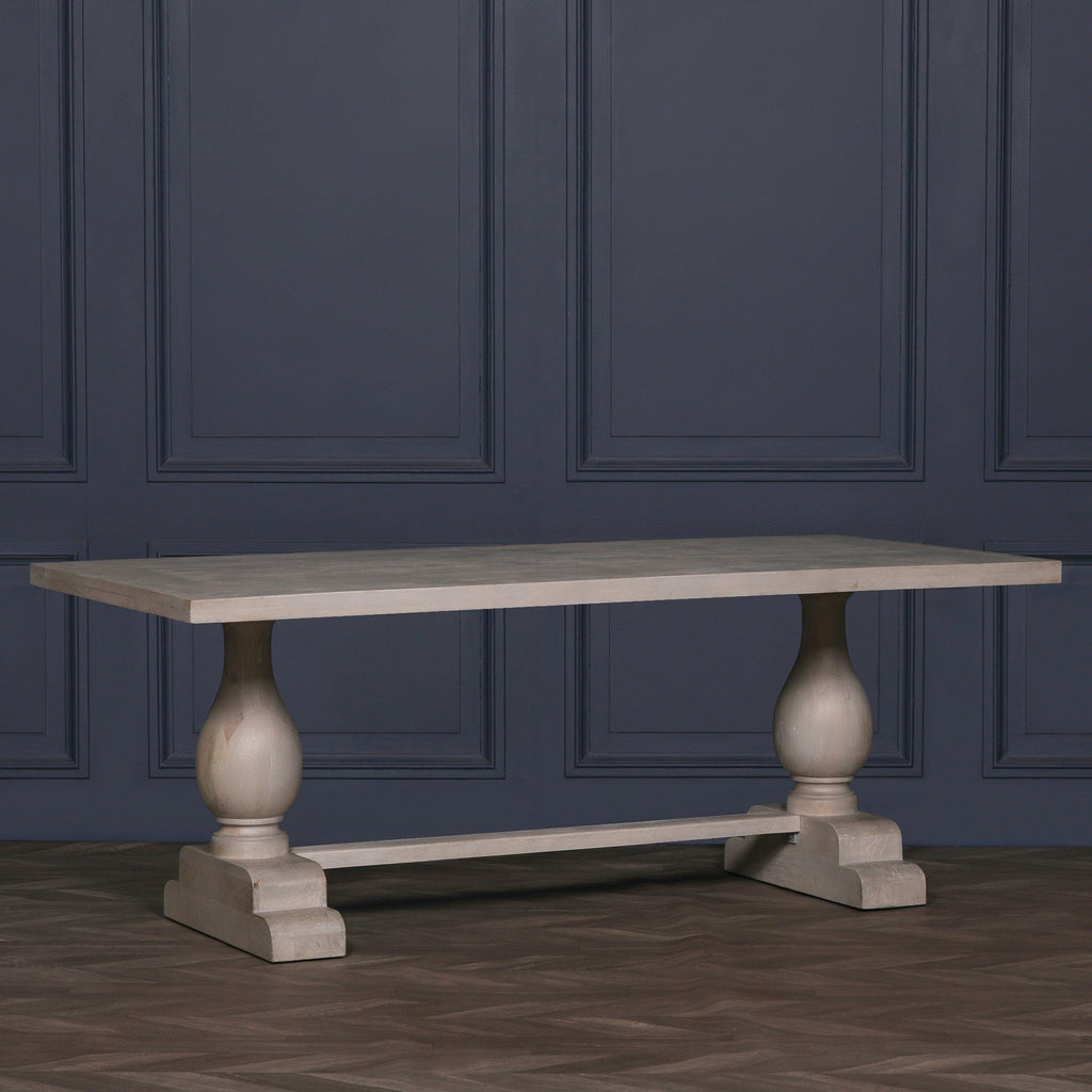 Blanche Wood Rustic Washed Rectangular Dining Table 210cm With 6 Louis Chairs