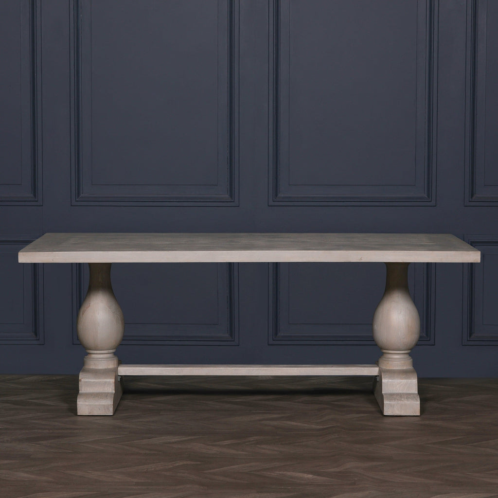 Blanche Wood Rustic Washed Rectangular Dining Table 210cm With 6 Louis Chairs