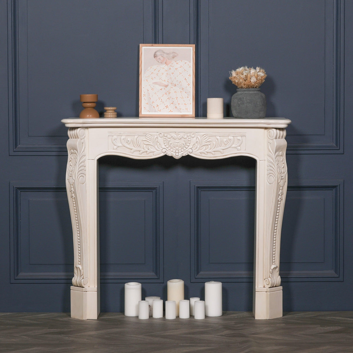 Aged Ivory Carved Fire Surround