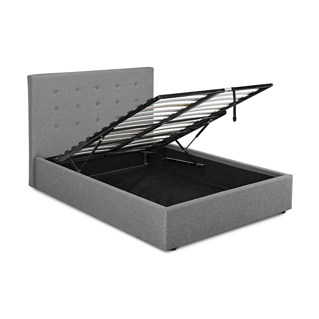 Grey Button Tufted Kingsize Ottoman Bed