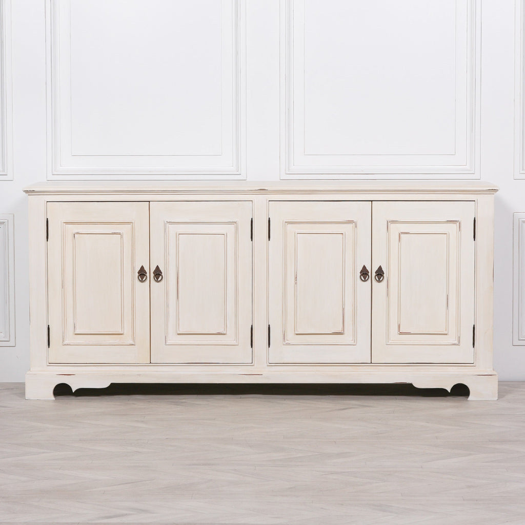 White Distressed Oriental Sideboard