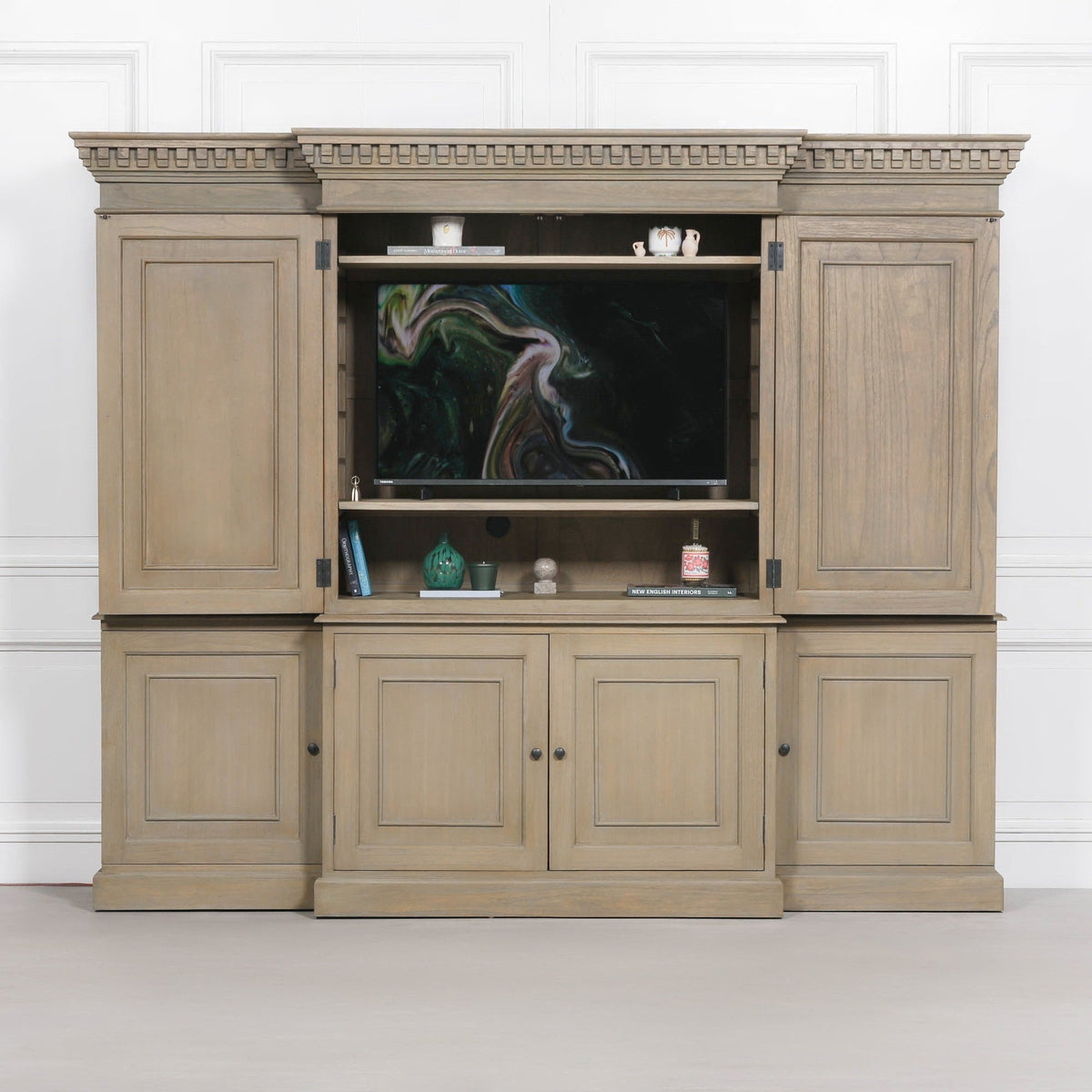 Large Wooden Triple Breakfront TV Cabinet