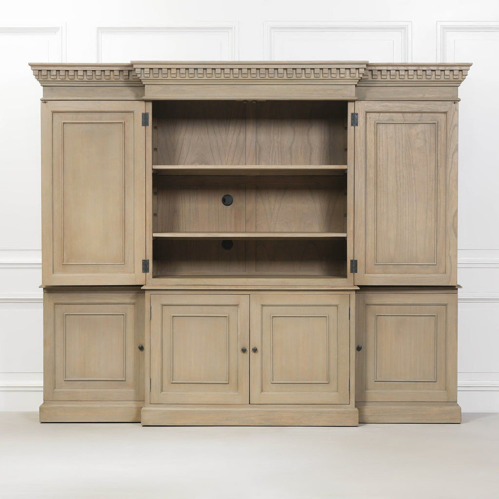 Large Wooden Triple Breakfront TV Cabinet