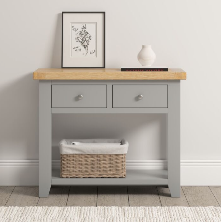 Windsor 2 Drawer Console Table - Pebble Grey/Oak