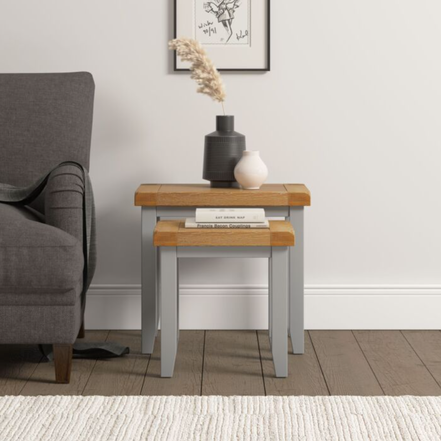 4 Piece Grey & Oak Living Room Furniture Set