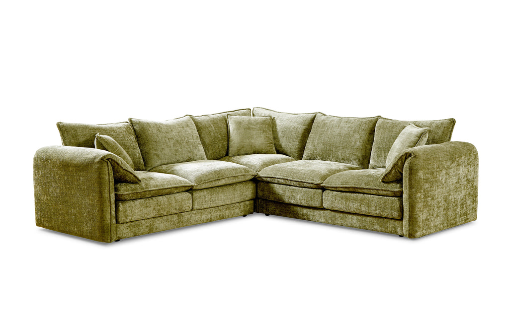 Solaya Large Corner Sofa + Footstool Set in Green