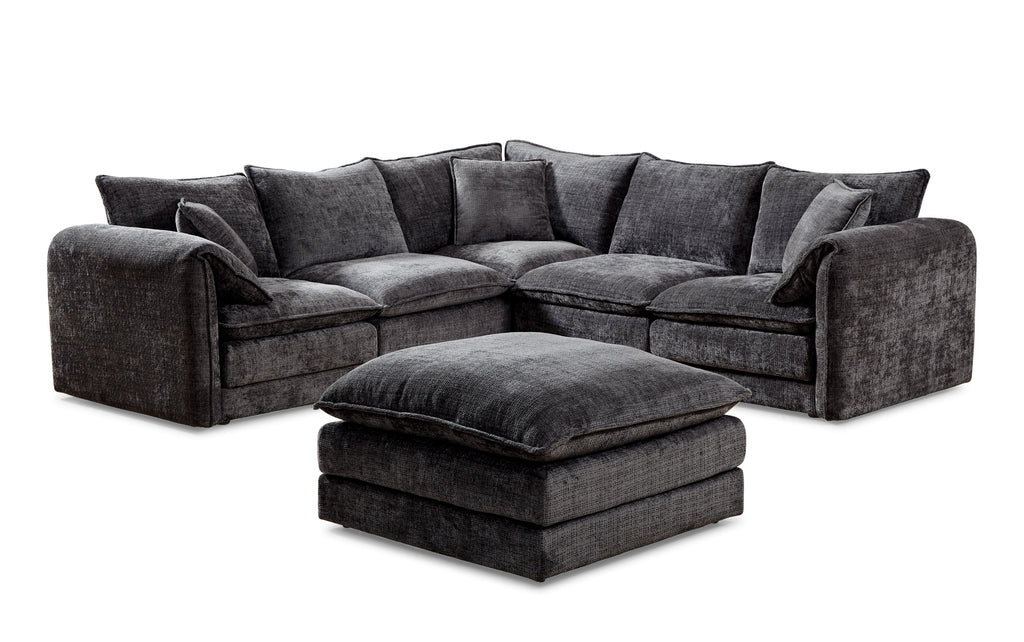 Solaya Large Corner Sofa + Footstool Set in Black