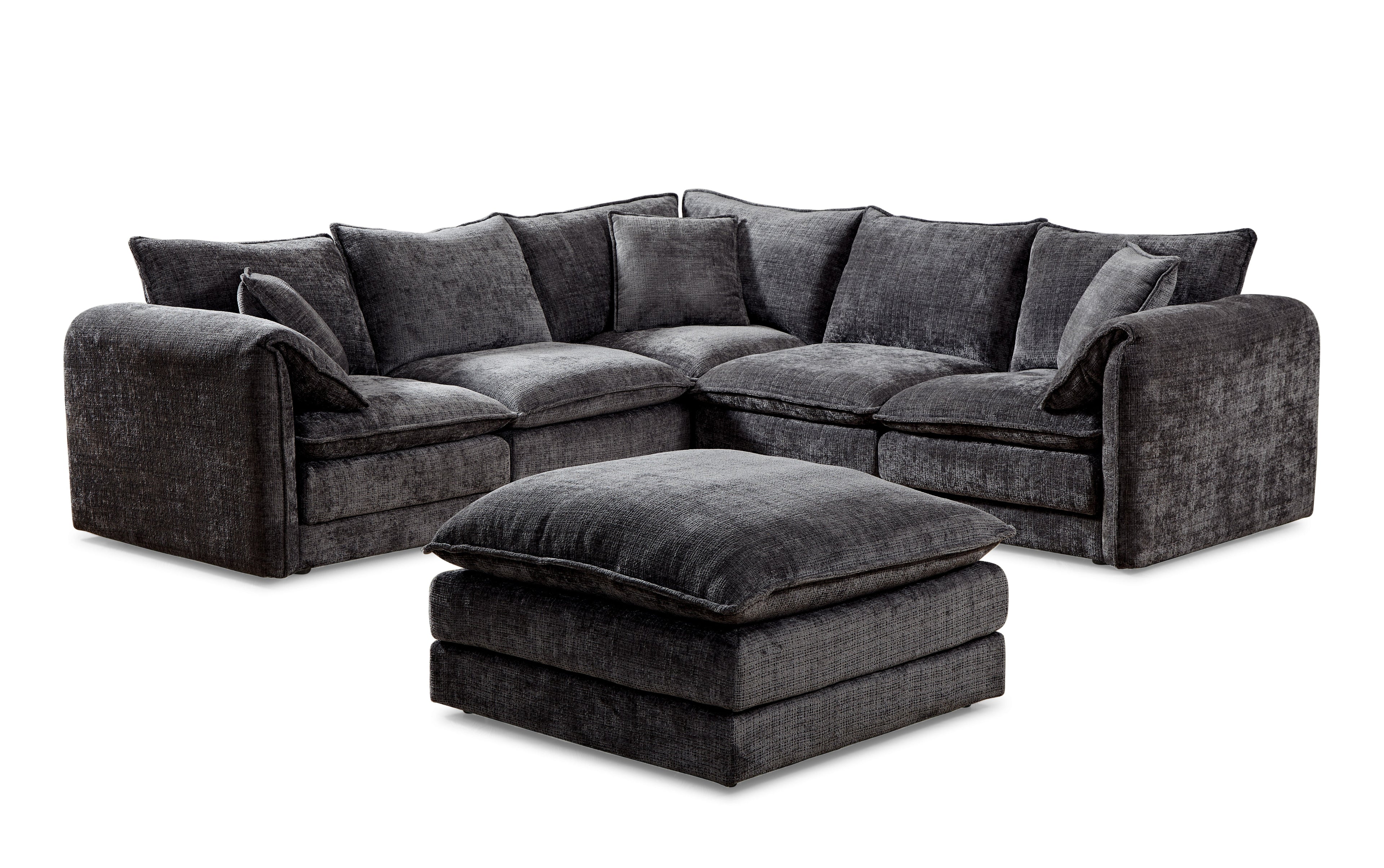 Solaya Large Corner Sofa + Footstool Set in Black