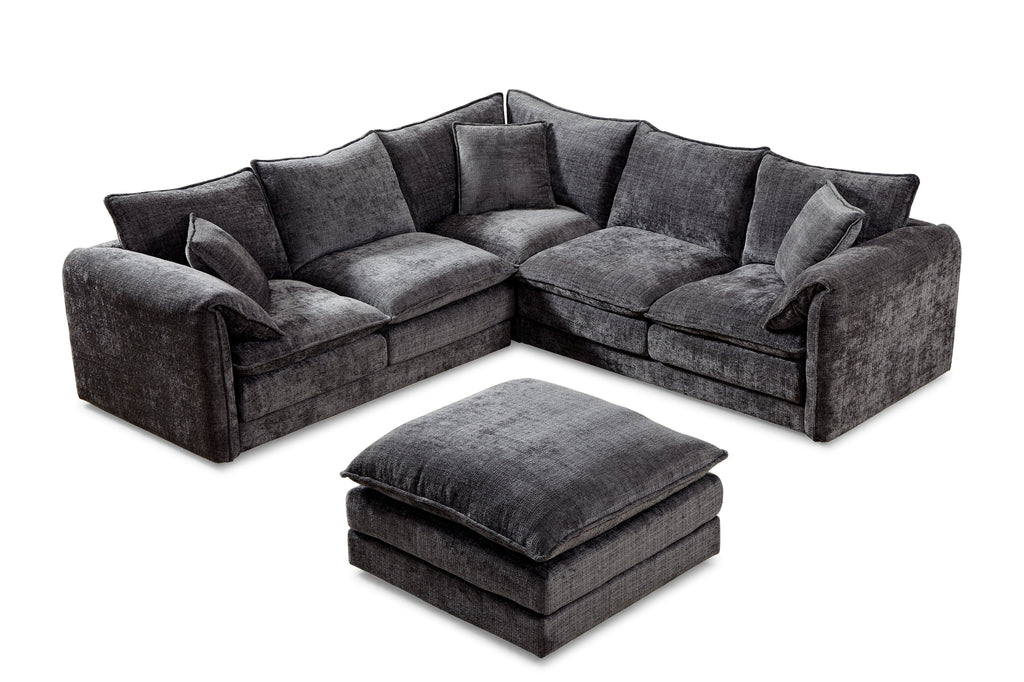 Solaya Large Corner Sofa + Footstool Set in Black
