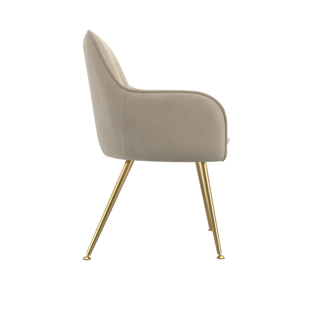 Pair Of Cosy Dining Chairs In Light Fawn With Golden Legs