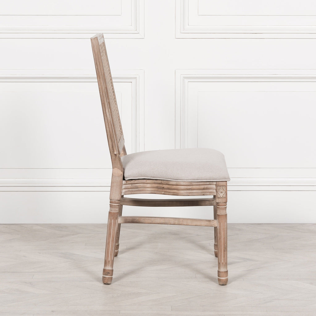 Wooden Column Rectangular Dining Table 220cm With 6 Louis Square Backed Chairs.