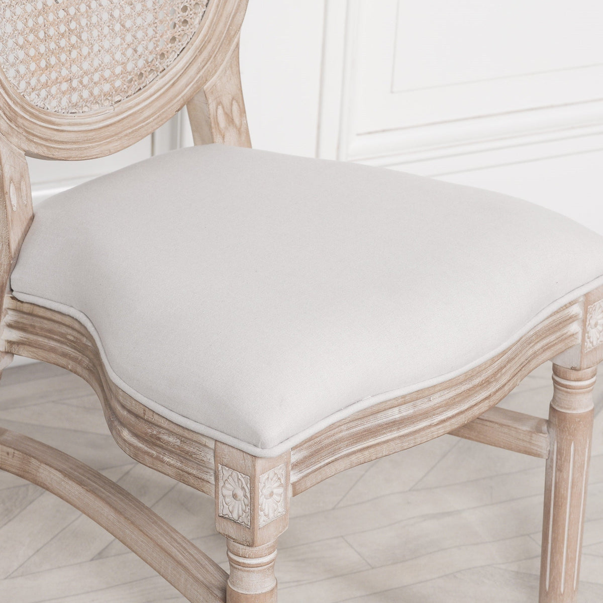 Light Wooden Louis Upholstered Dining Chair