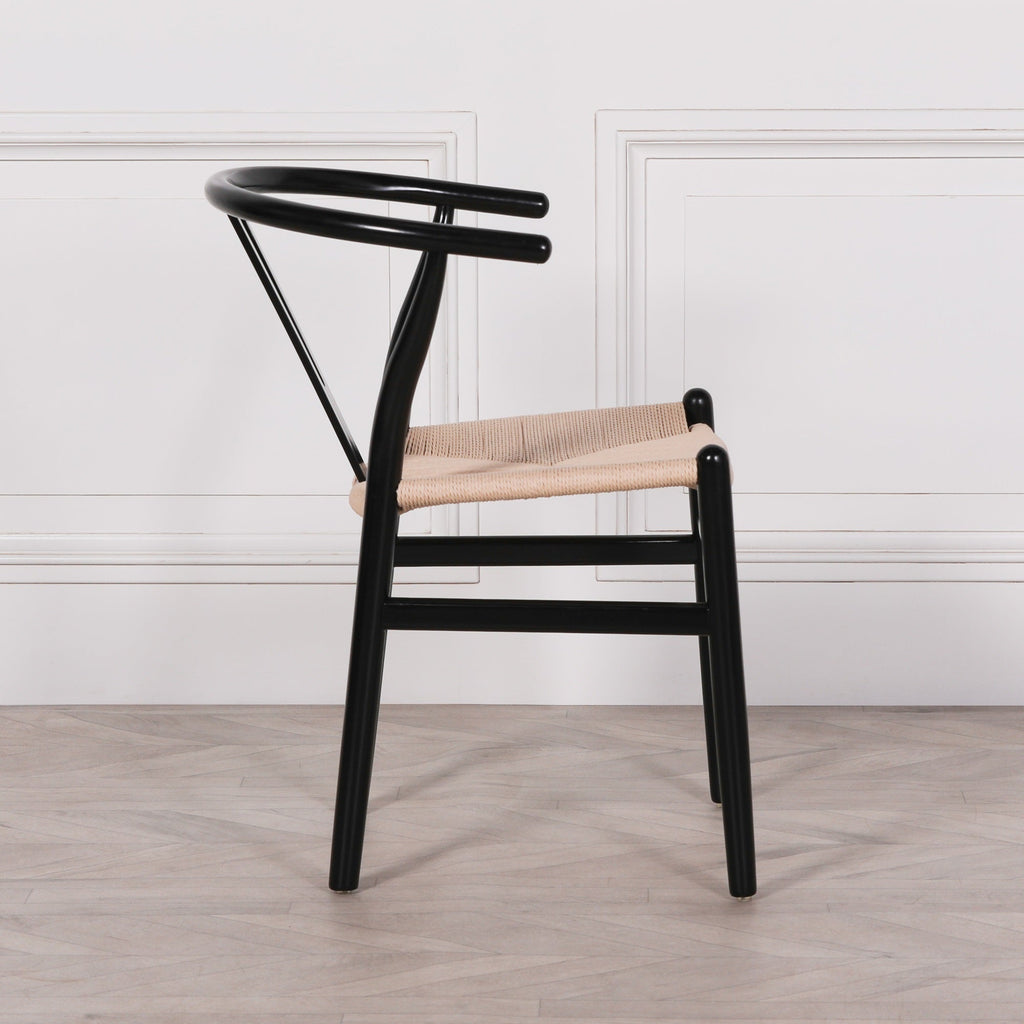Black Painted Acacia Fluted Oval Dining Table With 6 Chairs