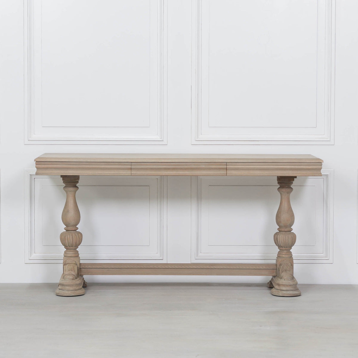 Rustic Wooden Intricate Carved Console with Drawer