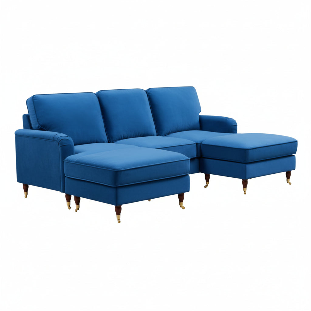 Royal Blue Velvet U Shape Sofa