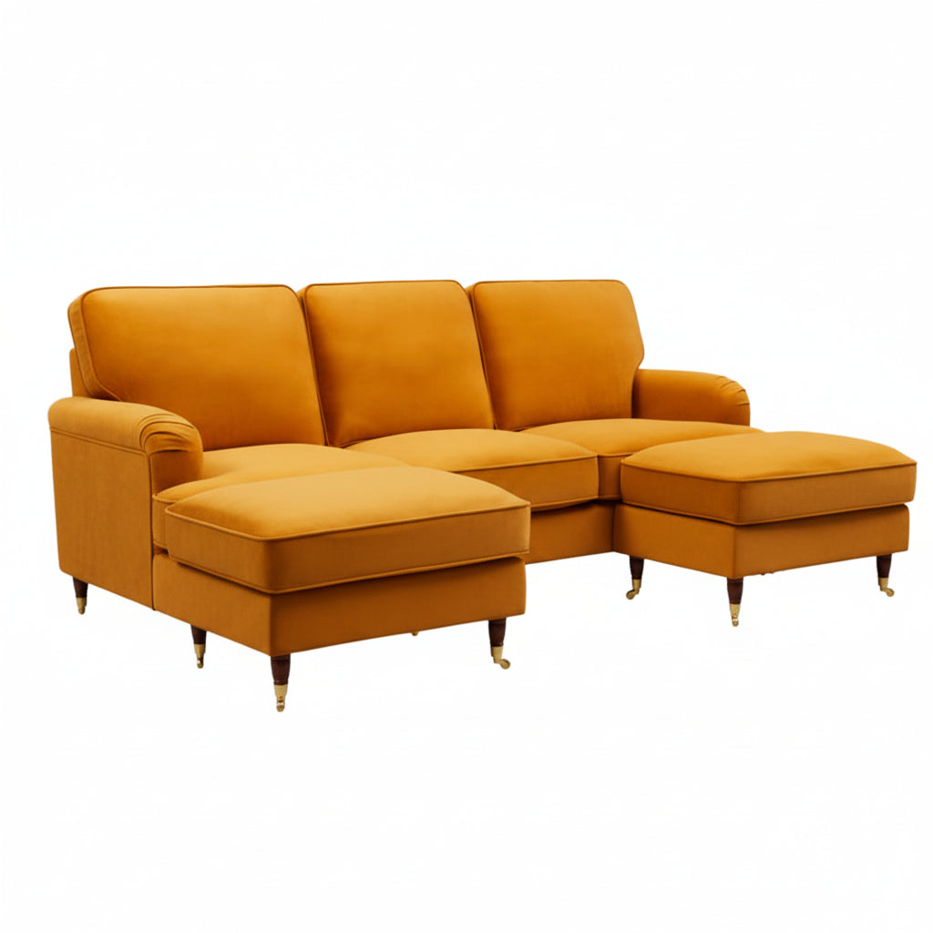 Burnt Orange Velvet U Shape Sofa