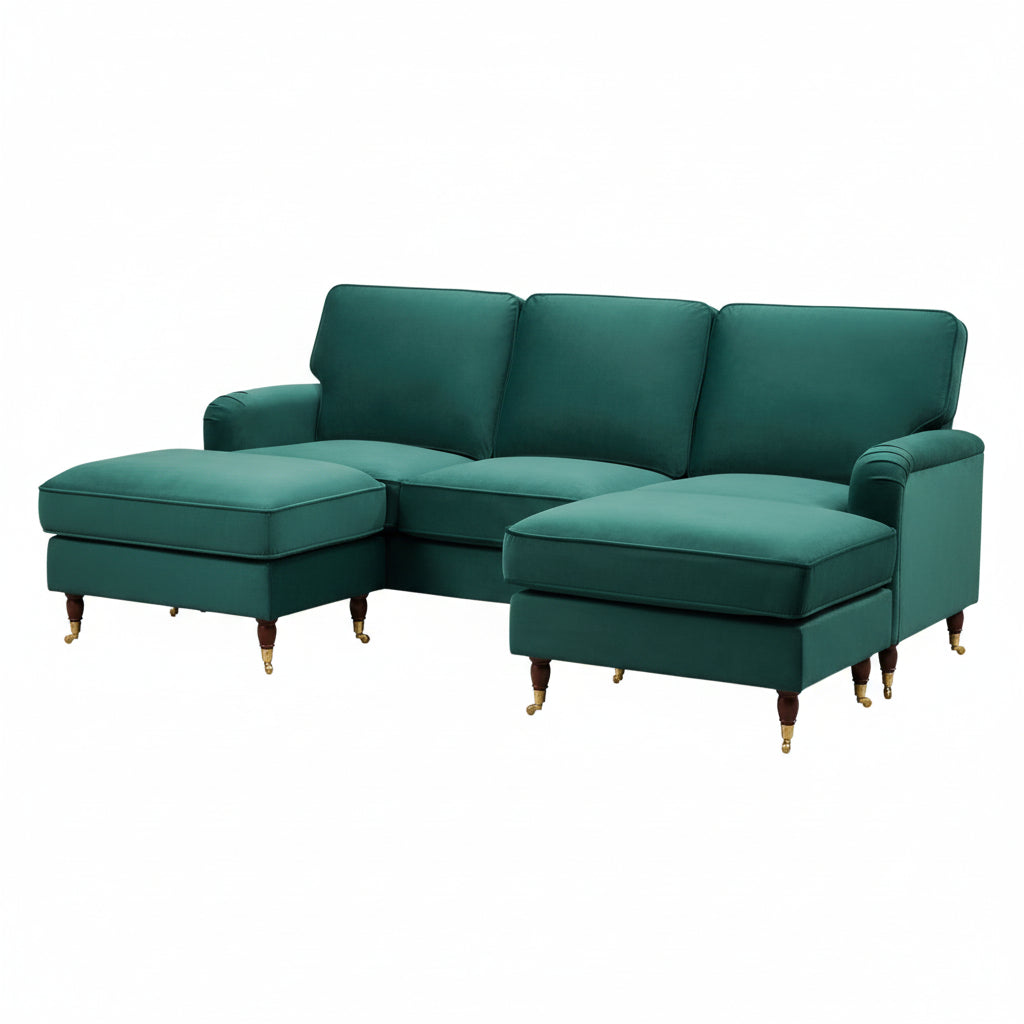 Forest Green Velvet U Shape Sofa