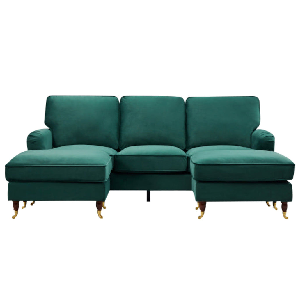 Forest Green Velvet U Shape Sofa
