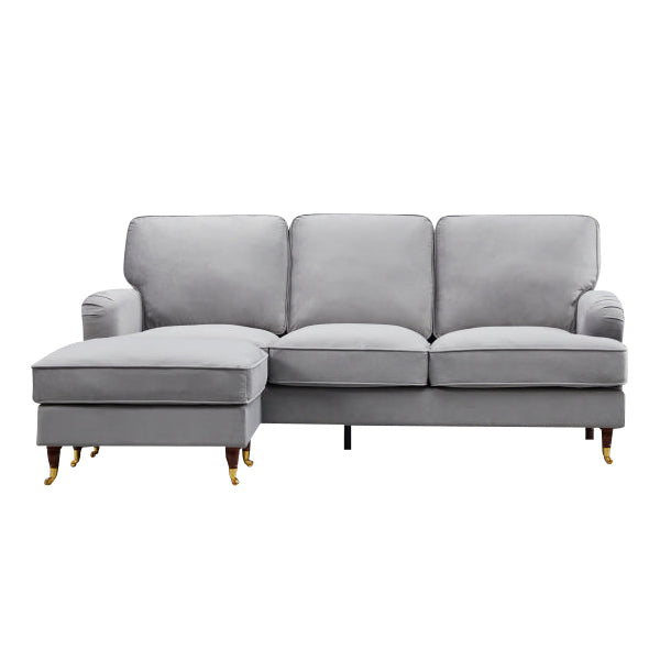 Universal L Shape Corner Sofa in Grey Velvet